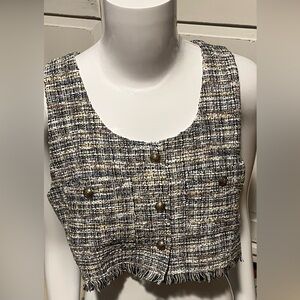 NWT - Storia Blues and Browns Tweed Crop Vest